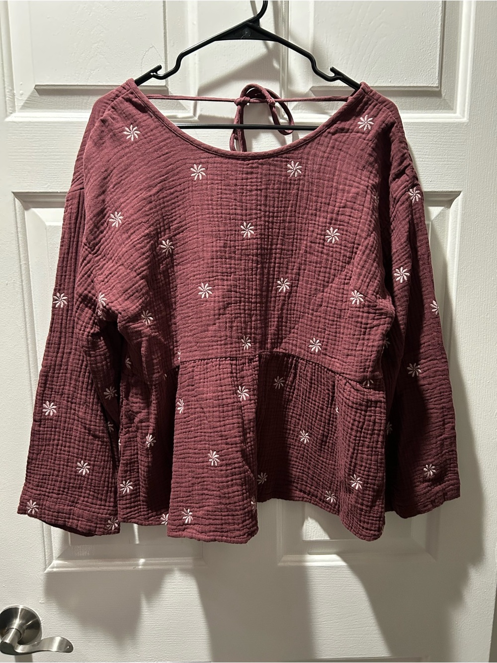Madewell Embroidered Lightspun Peplum Open-Back Top Vintage Mulberry Size Large